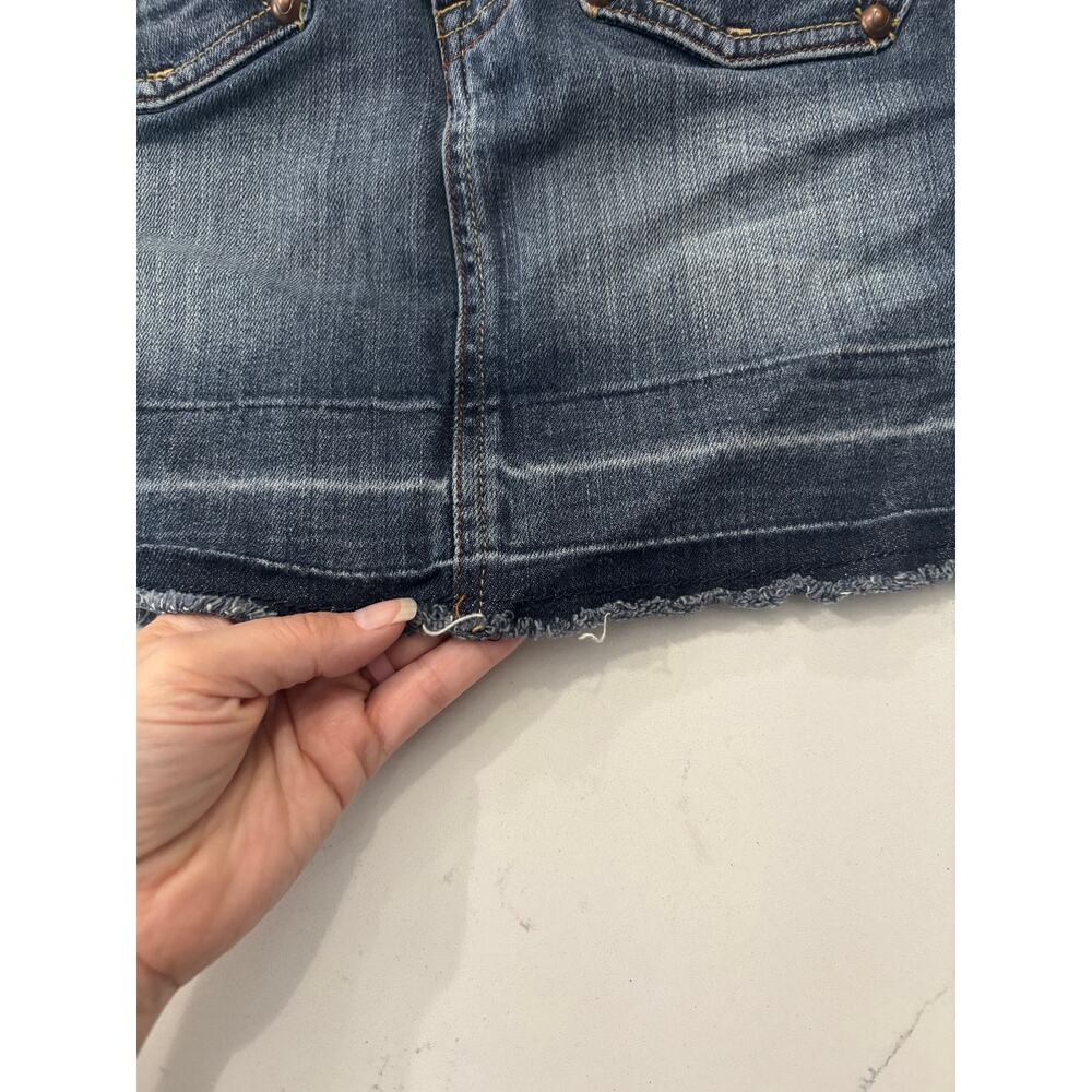 Candies Y2K micro mini denim skirt sz 0 blue pocket embellished retro unique - Picture 3 of 9